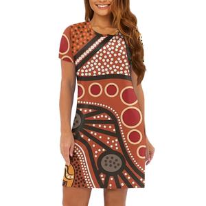 Estampado <span class=keywords><strong>aborigen</strong></span> <span class=keywords><strong>australiano</strong></span> Patrón de círculo azul oscuro Estampado personalizado Vestidos <span class=keywords><strong>Mujer</strong></span> Verano Suelto 2024 Vestido de <span class=keywords><strong>mujer</strong></span> Manga corta - Product Image 5