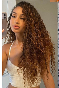 Perruque brésilienne <span class=keywords><strong>Jennifer</strong></span>, frontale, brun clair, densité 130 %, sans colle, longue, bouclée, ondulée, style afro, tresses cornrow, torsades, box braids - Product Image 6