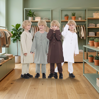 Robe Abaya Kaftan Thobe islamique pour enfants musulmans, garçons, 2 pièces, manches longues, col rond, polyester, antistatique
