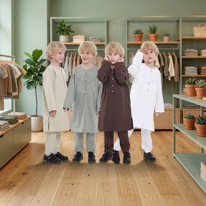 Robe Abaya Kaftan Thobe islamique pour enfants musulmans, garçons, 2 pièces, manches longues, col rond, polyester, antistatique - Product Image 3