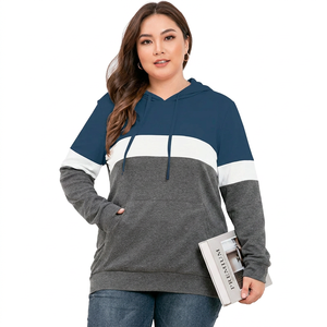 Sweat-shirt à capuche color-block pour femme, en mélange de coton tricoté, manches longues, décontracté, pour l'automne, avec poches, fabrication OEM Bangladesh - Product Image 1