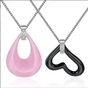 Titanium Steel Clavicle Chain Peach Heart Ceramic Pendant Women's Necklace