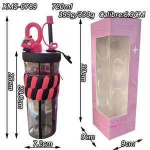 Nueva botella de agua de doble compartimento con diseño de dibujos animados, para niñas y estudiantes, portátil, a prueba de fugas, con dos bebidas en vasos plásticos separados. - Product Image 2