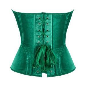 <span class=keywords><strong>Corsetto</strong></span> Bustier Verde Velluto Senza Spalline con Scollo a Cuore, Balze e Allacciatura Posteriore, con Stecche in Acciaio, Taglie Forti, Modellante per la Vita, da Donna - Product Image 4