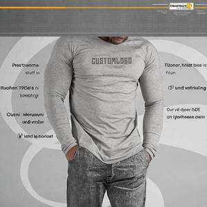 T-shirt de gymnastique à manches longues personnalisable pour hommes respirant 220g coton coupe ajustée style de rue motif solide tricoté - Product Image 3