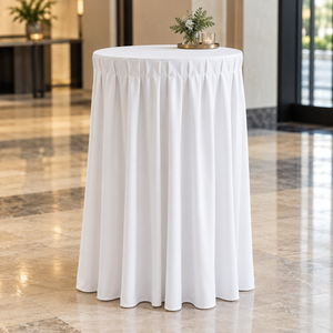 Nappe plissée Scuba pour tables hautes de cocktail avec tissu anti-taches et couleurs personnalisées pour réceptions d'hôtel - Product Image 1