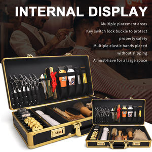 Outils de barbier en aluminium portables de haute qualité valise Salon <span class=keywords><strong>mallette</strong></span> de beauté mot de passe étui de barbier en or - Product Image 2