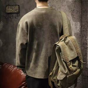 Sweat-shirts en laine rétro américains pour hommes, coupe ample, approvisionnement ODM, grande taille, manches longues, printemps - Product Image 5