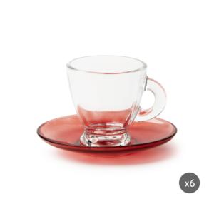 Set di 6 Tazze da Caffè in Vetro Excelsa Petra con Piattino, 9 Cl, Rosso - Product Image 5