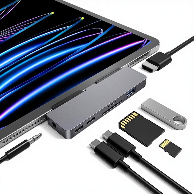 iPad Pro USB-C 7-in-1 Docking Station with for USB-C USB 3.0 SD/TF Card Reader 3.5mm Jack for iPad Pro M4/M2/M1 Air 5/4 Mini 6