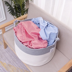 Cestini portaoggetti pieghevoli Extra Large fatti a mano cestino in corda di cotone tessuto per bambini giocattolo per bambini cesto per biancheria regalo con manici - Product Image 5