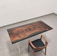 Ensemble de table à manger rectangulaire en bois massif de noyer de Californie avec plateau en résine époxy cristalline pour la maison, le bureau, le salon, l'appartement, meubles