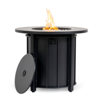 Tavolo con Braciere a Gas Naturale da 30 Pollici, 50000 BTU, in Acciaio Ecologico con Piano in Ceramica Effetto Legno per Uso Esterno - Nero