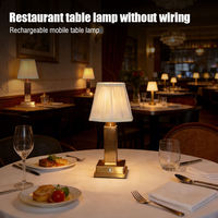 Lampe de table dorée de luxe en fer, sans fil, rechargeable, pour lecture, décoration d'hôtel, dîner romantique, 5200 mAh, intensité réglable par toucher, abat-jour en tissu
