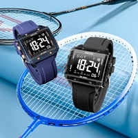 Montre numérique sportive carrée SMAEL 8128 Chrono, lumineuse, résistante à l'eau 5 ATM, mode, colorée, avec alarme et bracelet en silicone