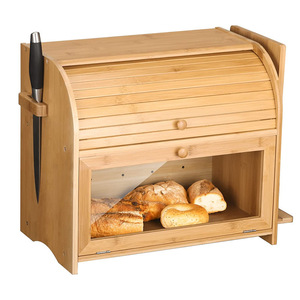 Boîte à pain en bois avec porte-couteau et porte en verre pour le rangement de la cuisine - Product Image 1