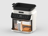 Friteuse à air 5,5 L avec panier vapeur, panier en verre transparent, cuisson visuelle, panneau tactile multifonction pour la cuisson, la rôtissage et la grillade
