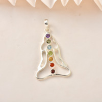 Collier pendentif hexagonal 7 chakras en argent sterling 925, chaîne popcorn, style européen-américain, yoga, méditation, cristal de guérison, cadeau