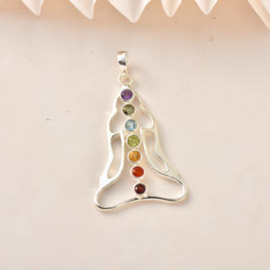 Collar con Colgante Hexagonal de 7 Chakras, Plata de Ley 925, Yoga, Meditación, Cristal Curativo, Multigemas Naturales, Espiritual, Unisex - Product Image 2