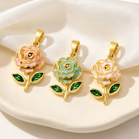 Pendentif en cuivre micro-incrusté de camélia rose, style goutte d'huile, pour la vente en gros, accessoires de bijoux faits main DIY