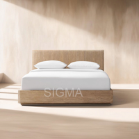 Ensemble de meubles de chambre à coucher en bois massif de chêne, style minimaliste moderne, tête de lit en bois sur mesure de luxe, lit d'intérieur
