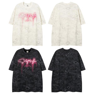 Maglietta estiva da uomo manica corta 245g in cotone 100% pesante Anti-Pilling in schiuma stampata in solido <span class=keywords><strong>cratere</strong></span> americano stile High Street - Product Image 5