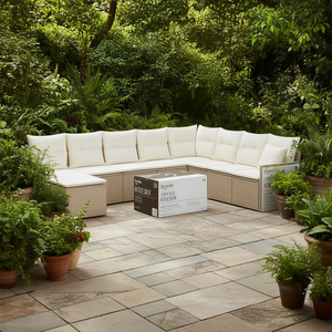 Ensemble de canapés de jardin beige en rotin PE avec coussins imperméables, design contemporain - Product Image 3