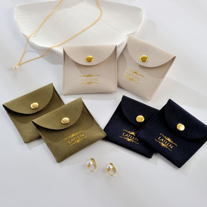 Custom Logo Embossed Metal Button Small <b>Envelope</b> Flap Microfiber Jewelry Pouches with Embossed Logo Quality Jewelry Container - Product Image 2