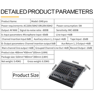 Profissional 8 canais <span class=keywords><strong>mixer</strong></span> festa sala de reuniões e karaoke processador de áudio mistura com BT gravação e monitoramento suporte - Product Image 6