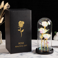 Bunga buatan Hari Ibu/Hari Valentine mawar populer 24k mawar Galaxy Foil emas dengan lampu Led di kubah kaca