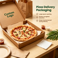 Boîte à pizza en papier kraft sur mesure, acceptation des commandes d'échantillons, boîte en carton ondulé recyclable pour l'emballage de livraison de pizzas