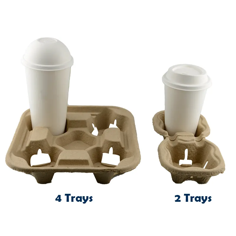 Soporte Biodegradable de 2 tazas y 4 tazas, bandeja desechable de papel de café para llevar, Portable