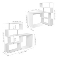 Bureau d'ordinateur convertible en L, pliable et réglable, avec tiroir, design peu encombrant, étagères et armoires extérieures, à assembler