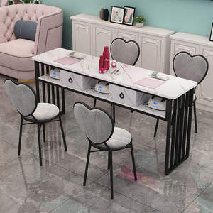 Mode moderne métal fer <span class=keywords><strong>manucure</strong></span> Nail Art Table chaise ensemble salon commercial meubles simple Double - Product Image 1