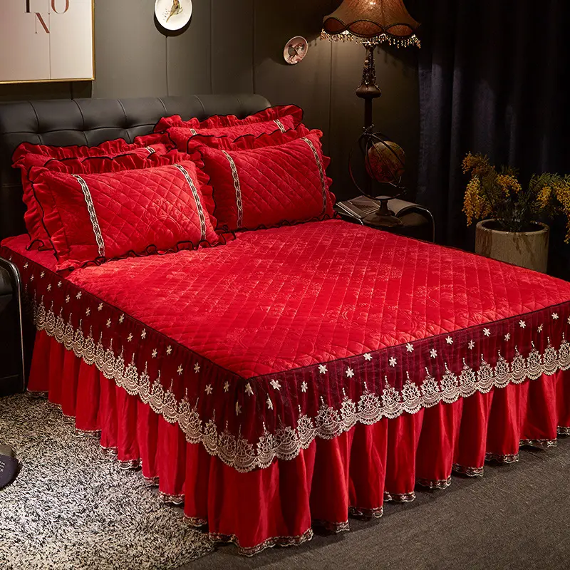 Yeni yatak etek nevresim takımı kral güzel düğün kalınlaşmış yatak örtüsü yatak örtüsü ev otel için