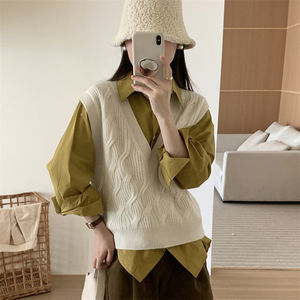 Maglione da <span class=keywords><strong>Donna</strong></span> Primaverile Senza Maniche in Lana con Scollo a V, Pullover Invernale da <span class=keywords><strong>Donna</strong></span> Smanicato Anti-pilling - Product Image 3