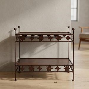 Industrial Double Tier Metal <b>Storage</b> <b>Rack</b> with Star Pattern Rust Resistant Modern Multifunction Bathroom Organizer - Product Image 3