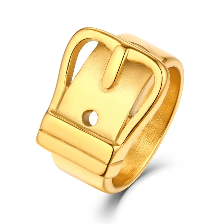 Anillos de hebilla de cinturón de oro de 18k de acero inoxidable superventas para hombres y mujeres