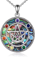 Collier pendentif pentacle lune en argent sterling 925 avec pierres précieuses pour femmes