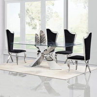 Conception transparente Restaurant Table rectangulaire dessus en verre transparent en acier inoxydable or Table jambe Tables à manger Support Muti Seater