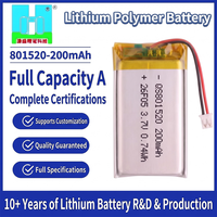 Prix d'usine, batterie au lithium polymère personnalisée 801520 801630 200mAh 300mAh 3.7v, petite batterie Lipo rechargeable plate