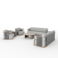 Ensemble de canapés d'extérieur modernes en teck, mobilier de patio avec coussins imperméables pour jardin, villa, hôtel, complexe hôtelier