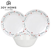 Service de table en verre opale blanc classique de 58 pièces, vente en gros d'usine, avec fleurs roses personnalisées pour bols, assiettes et tasses