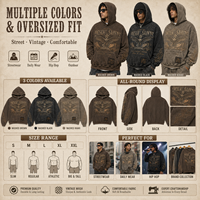 Sweat à capuche unisexe surdimensionné épais, personnalisé, vintage, marron délavé, effet délavé à l'acide, avec motif aigle et strass, effet vieilli, pour l'hiver