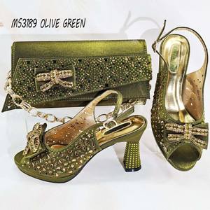 İtalyan ayakkabı çantası Set tıknaz topuklu ve eşleşen debriyaj afrika kadınlar pompa nijeryalı kadınlar parti ayakkabı çantası Set - Product Image 3