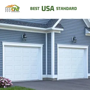Porta de garagem com painel elevado de aço galvanizado estilo europeu, porta de garagem com isolamento automático 16x7 de segurança 10x12