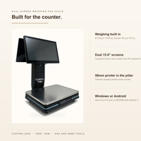Balance de calcul de prix numérique, caisse enregistreuse, balance POS avec imprimante, écran tactile double 15,6 pouces, Intel I5, Wi-Fi 6, RM-80
