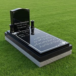 Monument funéraire moderne de style américain en marbre noir indien, avec vases, pour cimetière - Prix compétitifs - Product Image 2