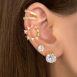 ต่างหูทรงกลมแบบติดหู ประดับเพชรซิรคอน ชุบโรเดียมและทอง 18K สไตล์ฮิปฮอป ดีไซน์น่ารัก เหมาะสำหรับเป็นของขวัญสำหรับผู้หญิง - Product Image 4