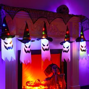 Luces decorativas colgantes de Halloween con forma de fantasma y sombrero de bruja, luces LED en cadena. Adecuado para jardines, porches, fiestas y lugares embrujados. - Product Image 4